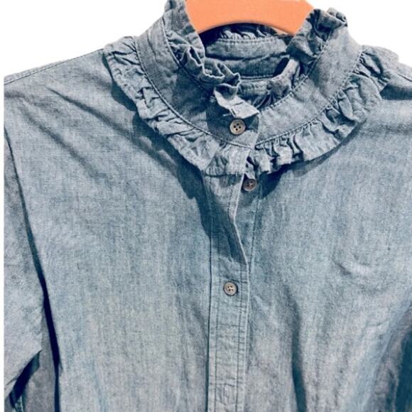 J.Crew classic-fit ruffleneck chambray button up shirt Size XS NWT - Picture 8 of 12
